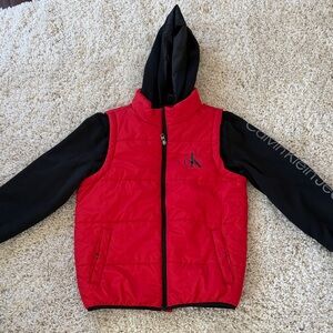 Hybrid Calvin Klein Red and Black Hooded Vest Jacket
